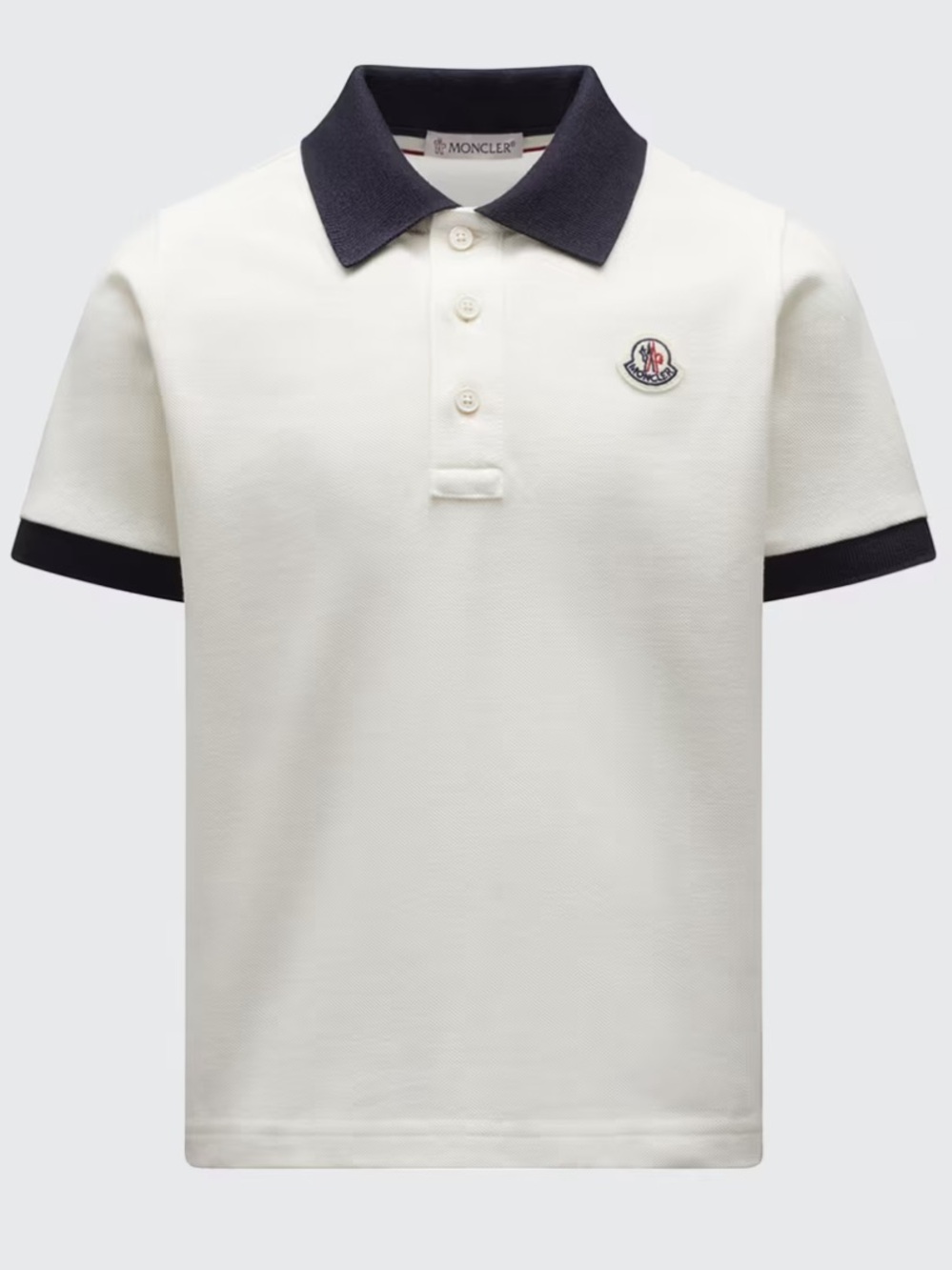 Moncler Kids White Polo Shirt with Navy Trim